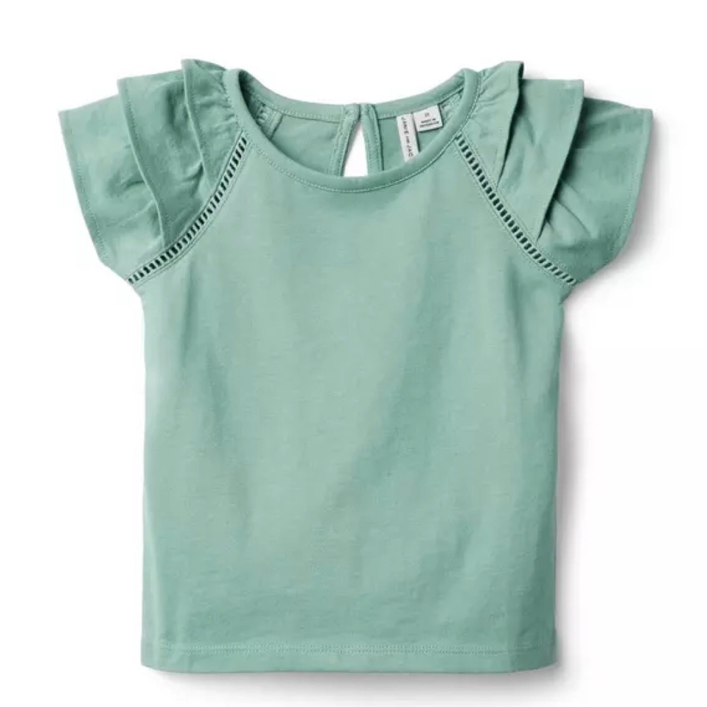 NWT - Janie and Jack - Tiered Ruffle Sleeve Top - Dusty Ocean - Size 3